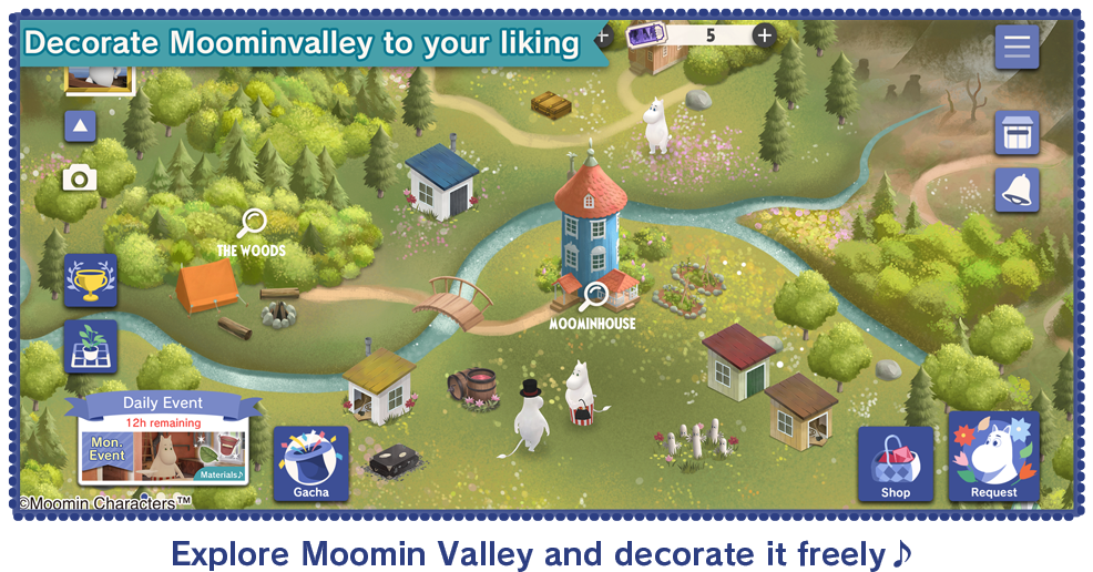 Explore Moomin Valley and decorate it freely♪